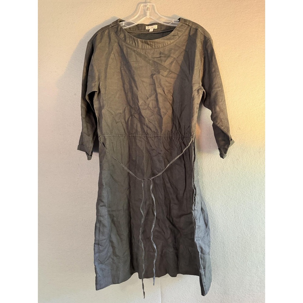 Gap Dress Womens 2 Gray Ramie Cotton 3/4 Sleeve Belted Shift Knee Length Work
